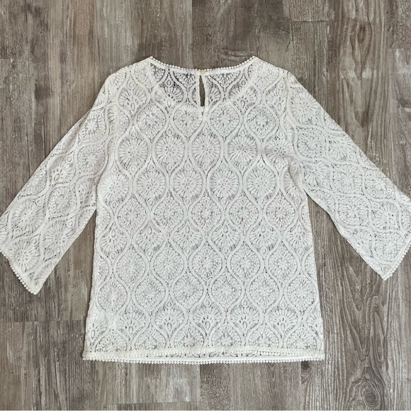 Banana Republic Women’s Blouse White Lace 3/4 Length Sleeves S - Picture 6 of 7
